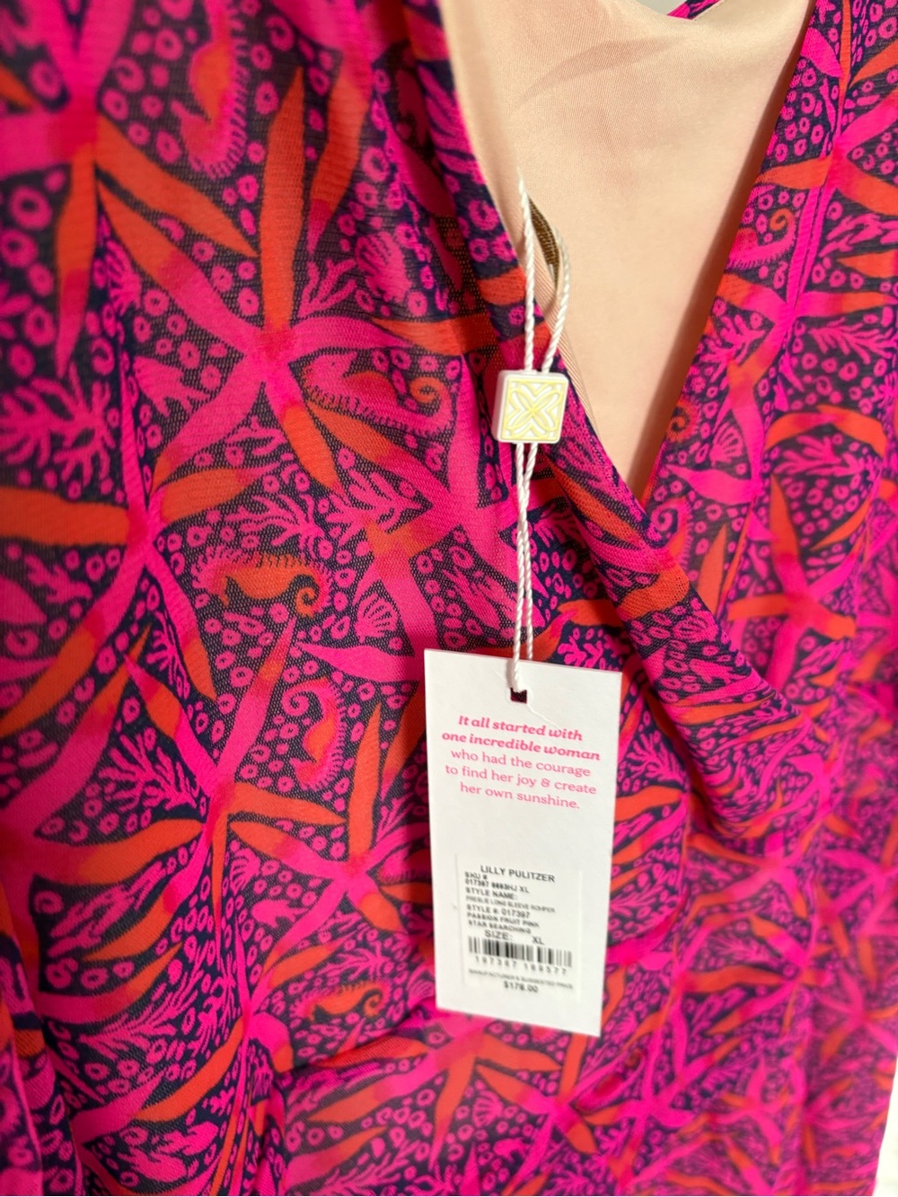 Lilly Pulitzer Hot Pink & Orange Patterned Long-Sleeve Mini Dress - Picture 7 of 7